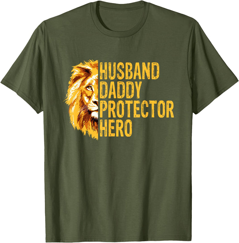 Dad Lion Fathers Day Funny Lions Lovers Outfits Lion Dad Funny Husband Daddy Protector Hero Fathers Day T-Shirt - Olive Green