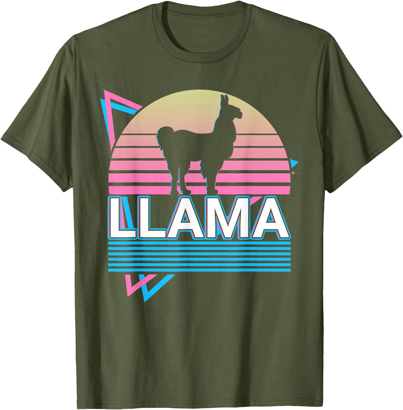 Llama Gifts Llama Alpaca Retro T-Shirt - Olive Green