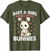 Just a Girl Who Loves Bunnies Kids Girls Rabbit Bunny T-Shirt in Olive Green