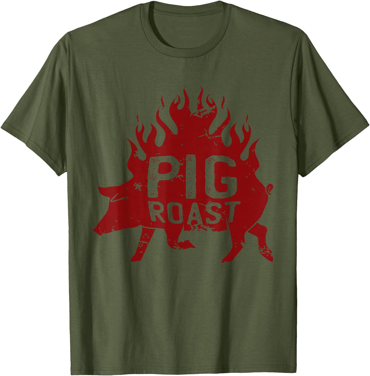 Flavorful Roasted Pork Pig Roast Meat grilling Roast Grilled Barbecue T-Shirt - Olive Green