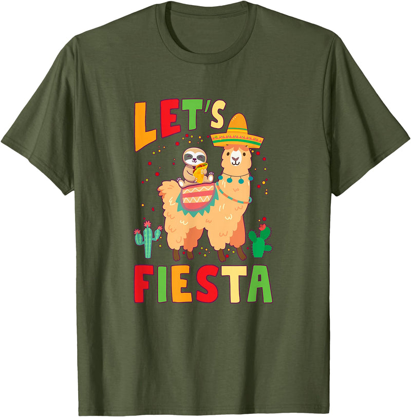 Funny Sloth And Llama Let's Fiesta Cinco De Mayo Sloth And Llama Let's Fiesta Cinco De Mayo Mexican Party T-Shirt - Olive Green