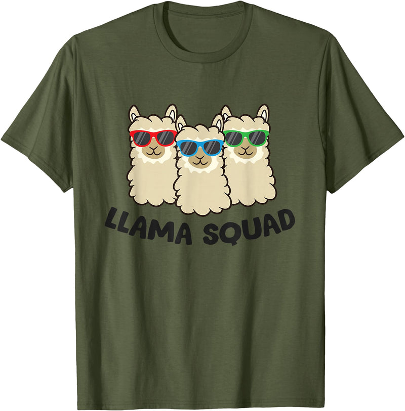 Llama Gifts For Llama Lovers Llama Squad Team Llama Matching Sunglasses LLamas T-Shirt - Olive Green