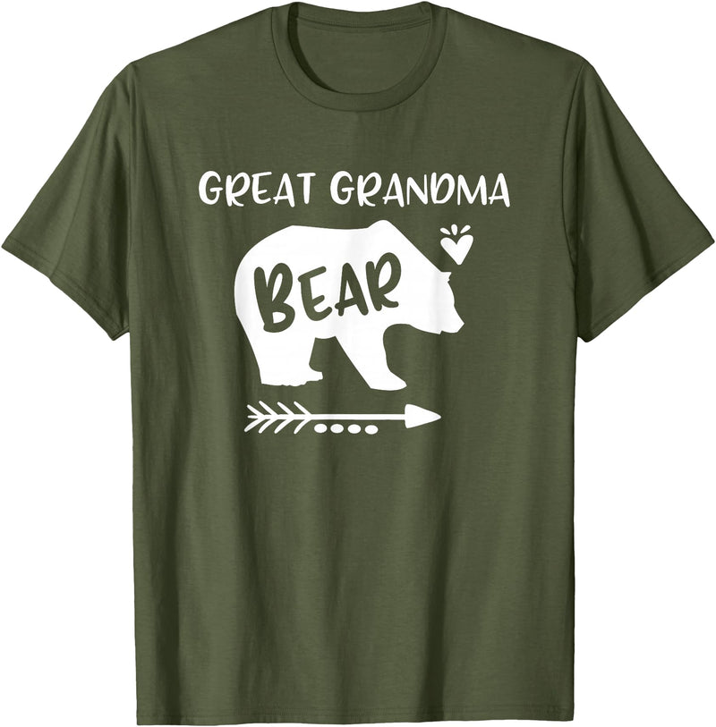 HustlaGirl Great Grandma Bear Shirt Heart & Arrow Great Grandma Gifts T-Shirt - Olive Green