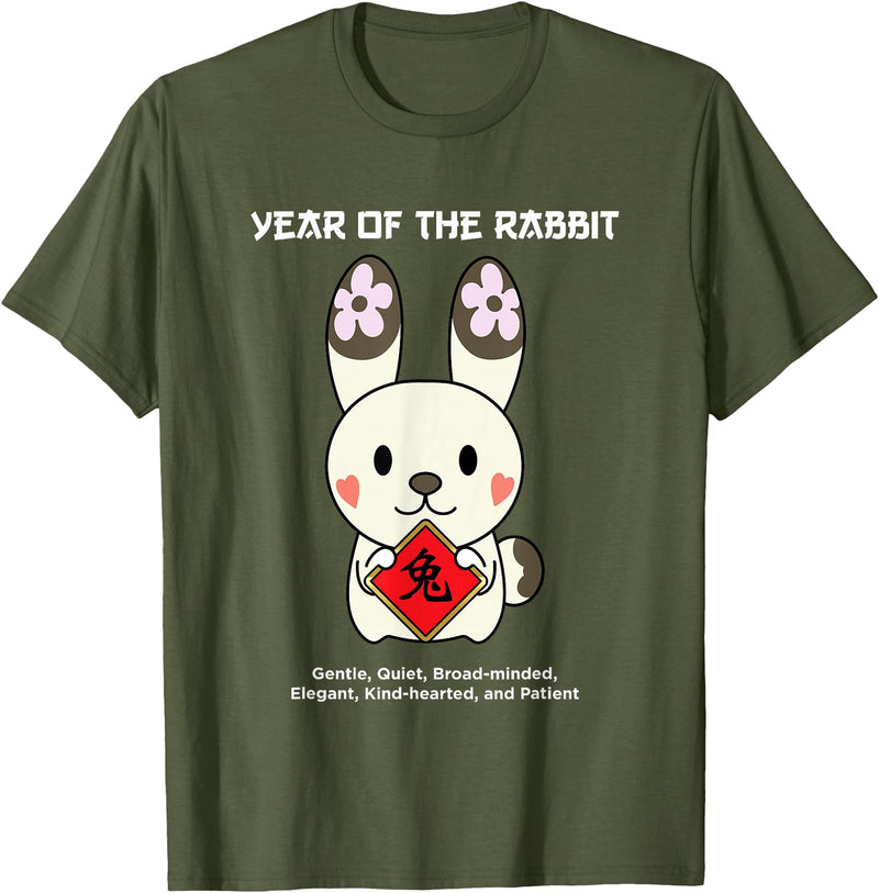 Year of the Rabbit Chinese Zodiac Lunar New Year T-Shirt in Olive Green