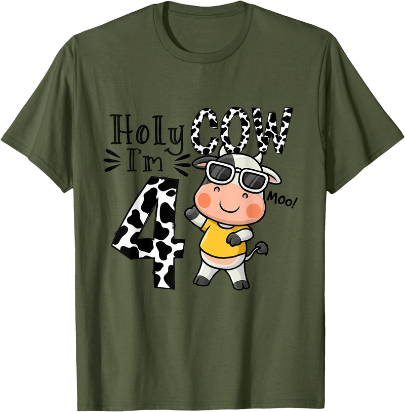 Holy Cow I'm 4 Birthday Boy Tee Gifts Cute 4th Cow Farm Animals Bday Holy Cow I'm 4 Birthday Boy T-Shirt - Olive Green