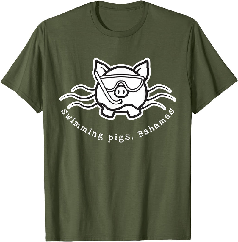 Bahamas Swimming Pigs Bahamas Swimming Pig with Mask and Snorkel T-Shirt - Olive Green