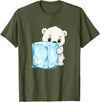 Cute Polar Bear Ice Cube Arctic Kawaii Adorable Baby Polar Bear Hugging Big Ice Cube T-Shirt - Olive Green