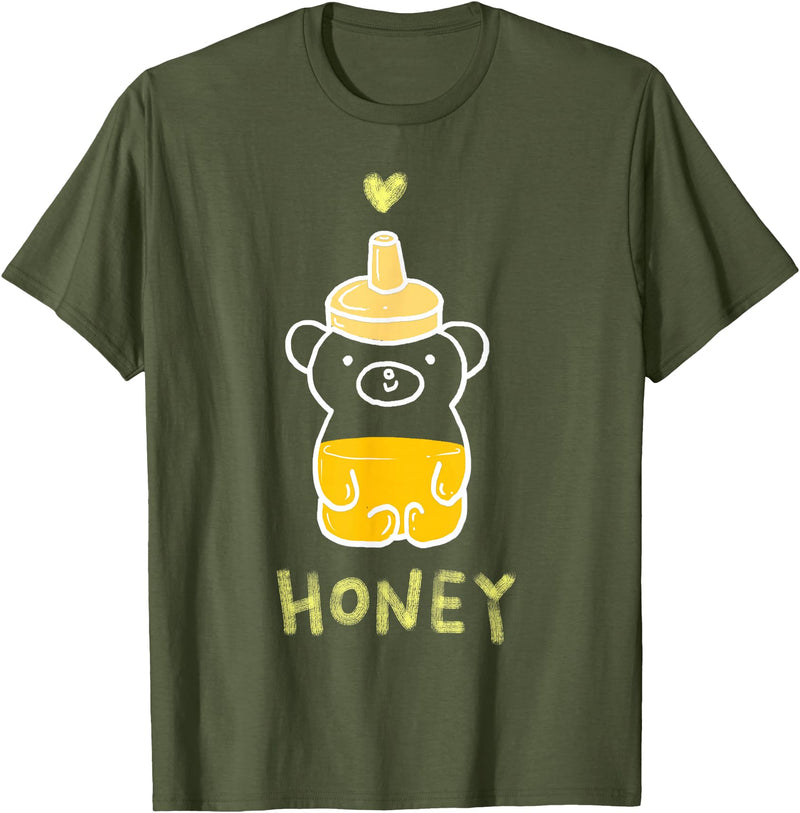 atelier mushroom HONEY Sweet Honey Bear Honey Bottle & Yellow Heart Graphic T-Shirt - Olive Green