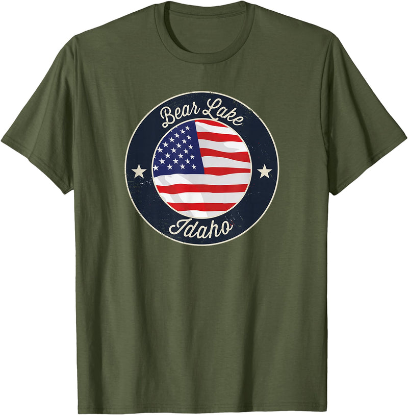 Bear Lake Souvenir Cabin Bear Lake - Patriotic Idaho Souvenir T-Shirt - Olive Green