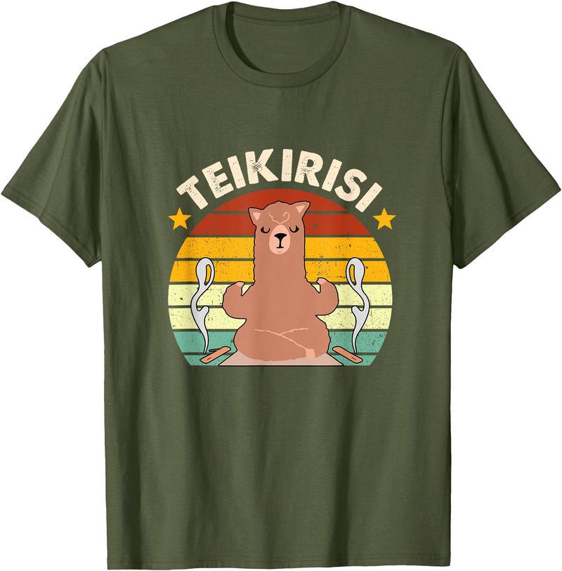 Teikirisi Take It Easy Funny Spanish Llama Latina Yoga T-Shirt - Olive Green