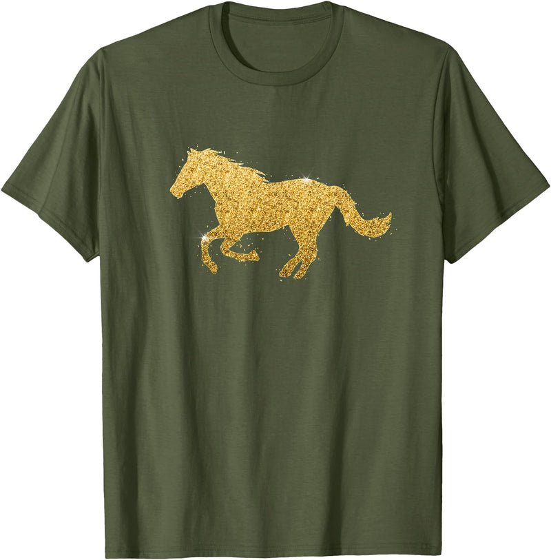 Glittery Horse Shirts and Apparel Young equestrian sparkly horse shirt for girls or boys T-Shirt - Olive Green