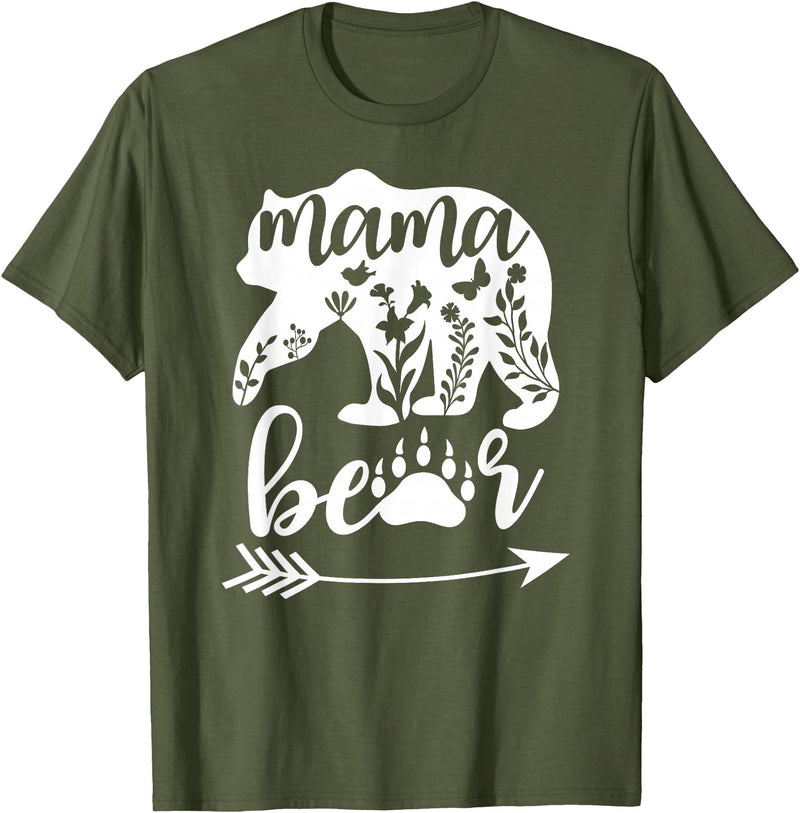 Women Floral Mama Bear TShirt Mama Bear Mom Women Floral Mama Bear Mom Bear Mommy Bear Floral Mama Bear T-Shirt - Olive Green