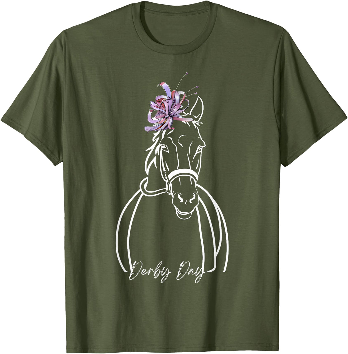 Funny Horse Racing Lover Derby Day Gift Women Derby Day Funny Horse Racing Floral Horse Equestrian T-Shirt - Olive Green