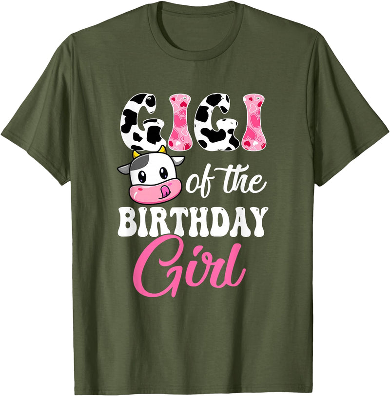 Vintage Retro Birthday Gigi Of The Birthday Girl Farm Cow 1St Birthday Girl T-Shirt - Olive Green