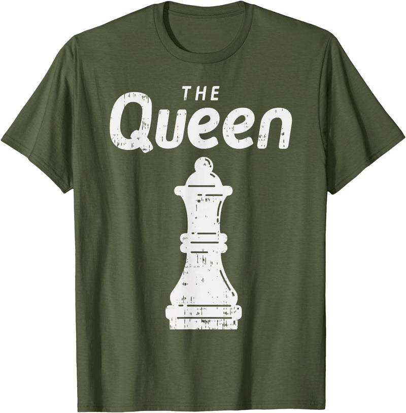 Funny Halloween Shirts Lazy Costume Party Chess Piece The Queen Shirt Halloween Matching Costume T-Shirt - Olive Green