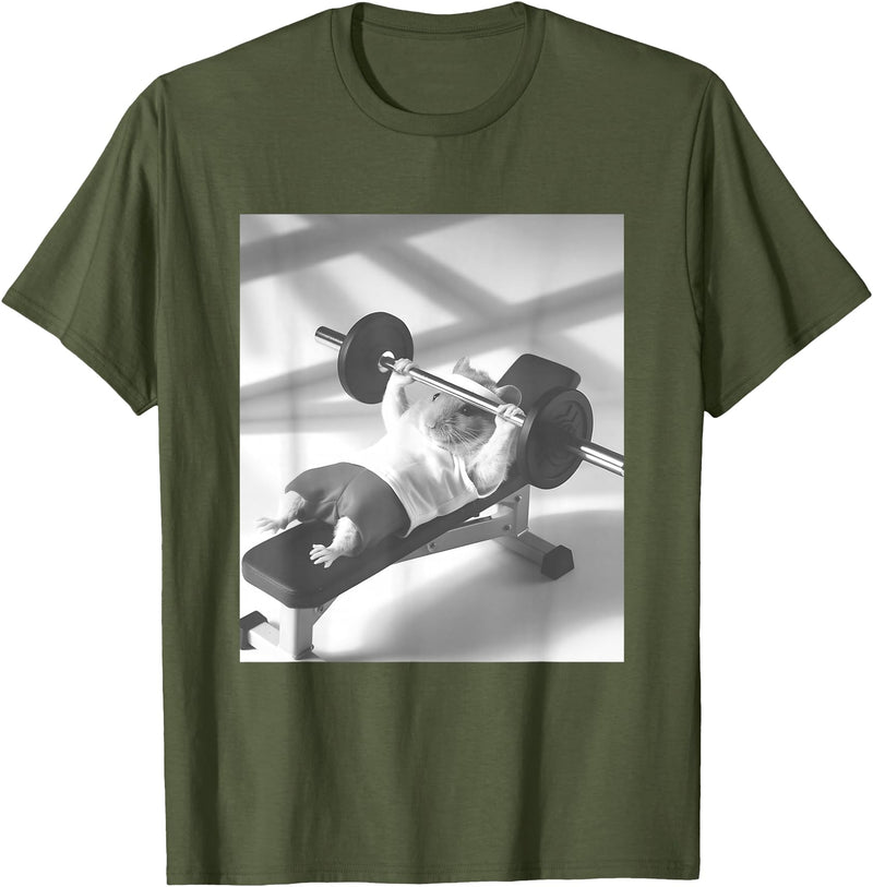 Hamster Gym Weight Lifting Meme T-Shirt - Olive Green