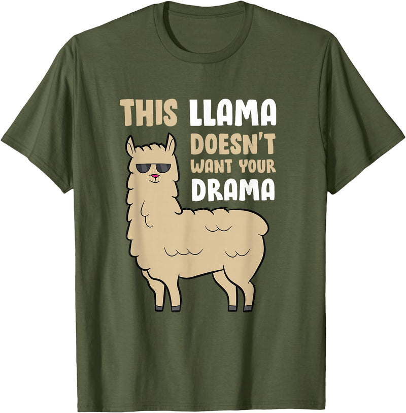 Funny Llama And Alpaca Gifts This Llama Doesn't Like Your Drama Funny Llama T-Shirt - Olive Green