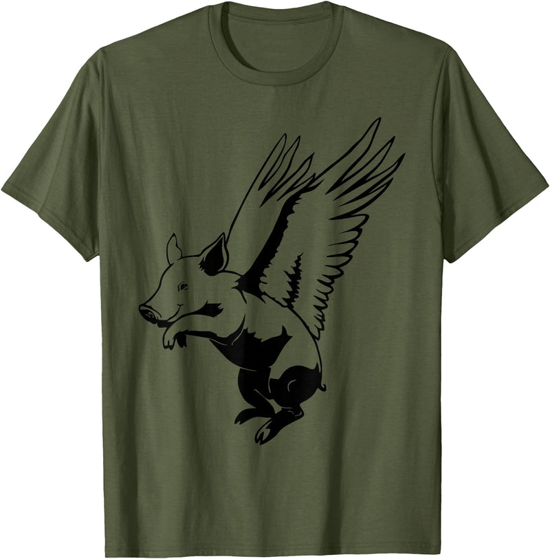 Flying Pig Funny Animals Flying Pig with Wings Fly Pig Lovers T-Shirt - Olive Green