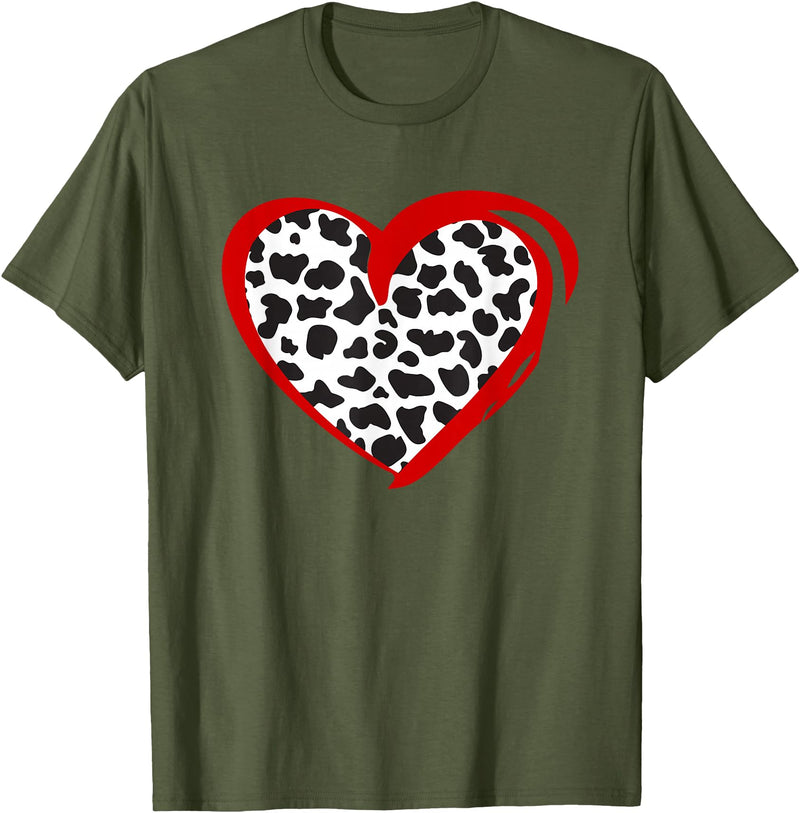 Cow Pattern Clothing for Cow Lover Heart Cow Print T-Shirt - Olive Green
