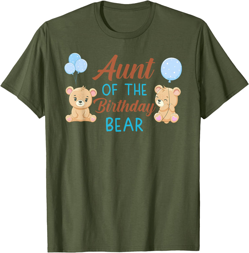 Family Birthday Bear Gifts Aunt of The Birthday Boy Bear 1st Birthday Party Boy T-Shirt - Olive Green