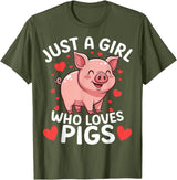 Funny Pig Lovers Cute Pig Just A Girl Who Loves Pigs T-Shirt - Olive Green