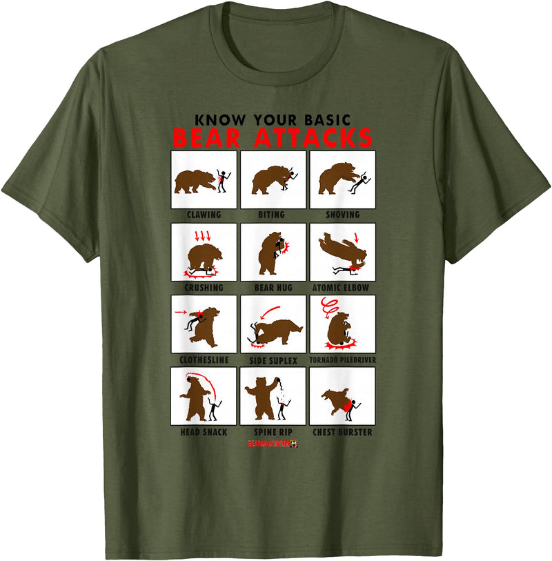 Bearmageddon Basic Bear Attacks Shirt T-Shirt - Olive Green