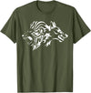 Wilder Löwe und Wolf von FT Designs Wild Lion and Wolf T-Shirt - Olive Green
