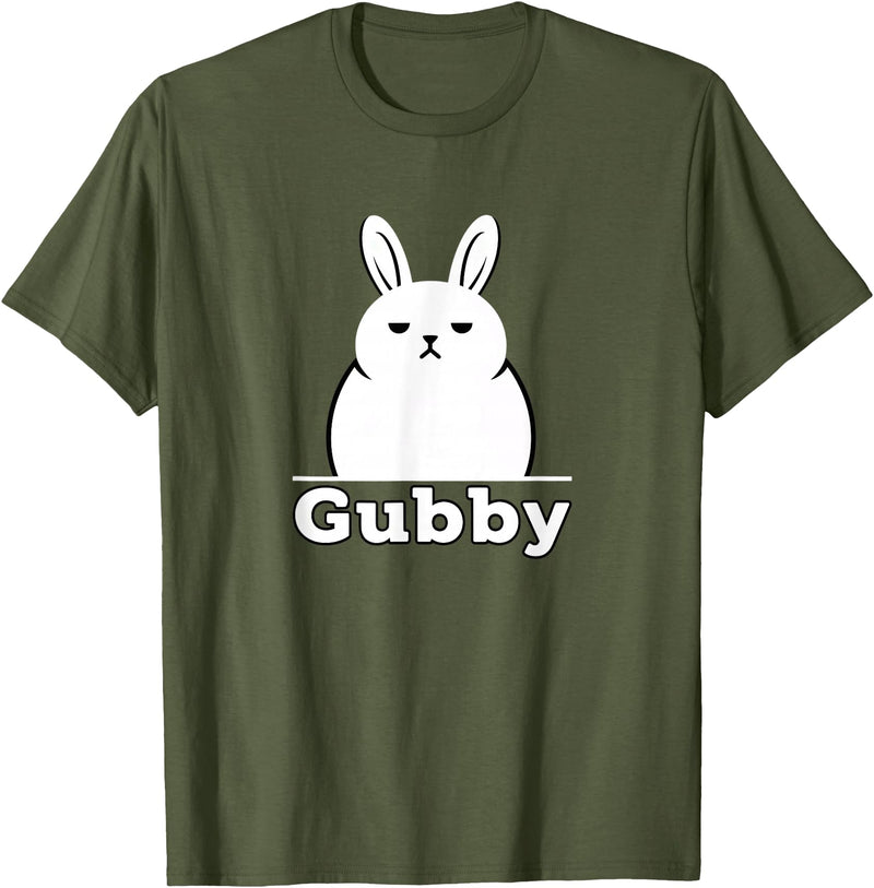 Gubby Rabbit Anime Funny Character Cute Grumpy Bunny T-Shirt in Olive Green
