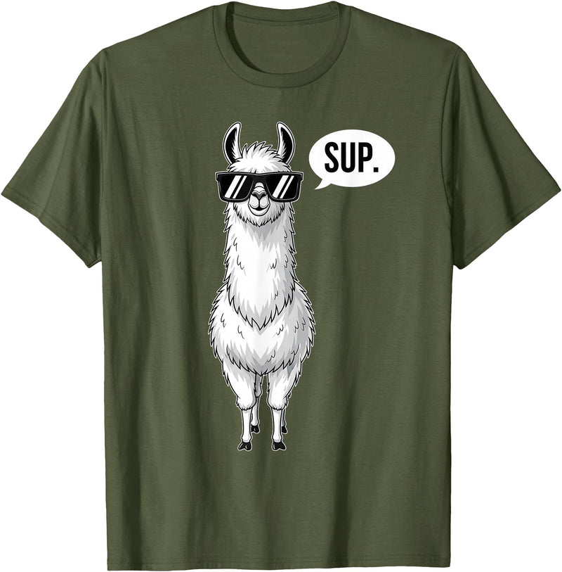 Funny Llama lover Co Alpaca Llama with Sunglasses Sup T-Shirt - Olive Green