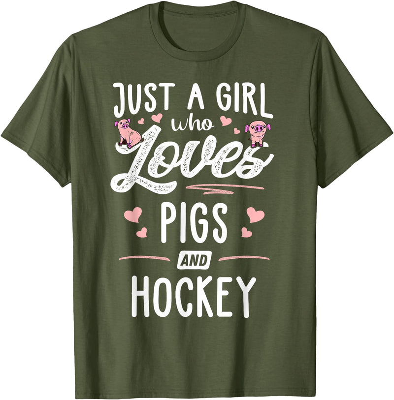 Pigs Memme Just A Girl Who Loves Pigs And Hockey Gift Women T-Shirt - Olive Green