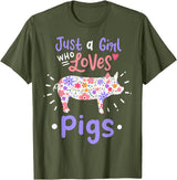 Pig Just A Girl Who Loves Pigs Gift for Pig Lovers T-Shirt - Olive Green