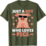 Funny Pig Clothes & Outfits For Men, Boys Or Kids Just A Boy Who Loves Pigs Men Pig Lovers Pig Stuff Farmer T-Shirt - Olive Green
