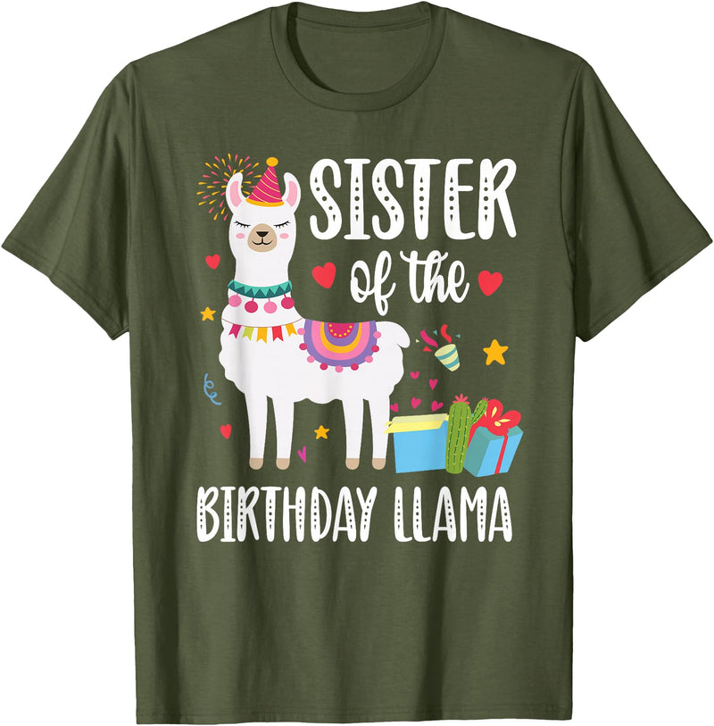 Matching Llama Birthday Party Supplies Sister Of The Birthday Llama Birthday Boy Girl Outfit Family T-Shirt - Olive Green