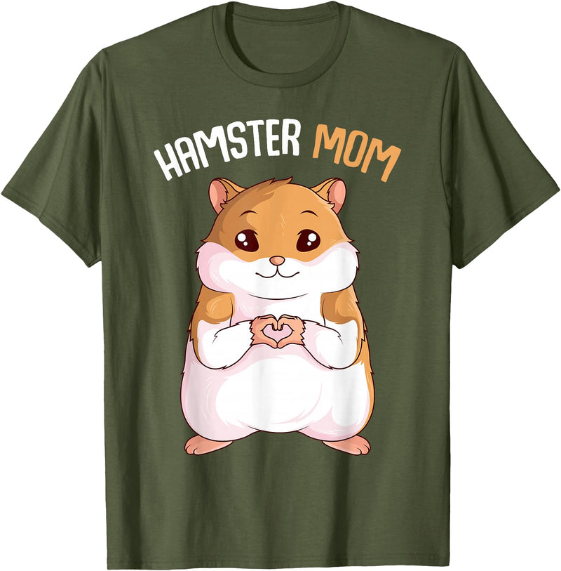 Women's Hamster Mom Hammy Girls T-Shirt - Olive Green