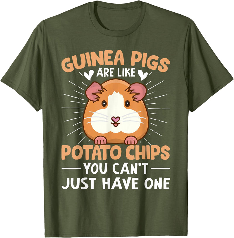 Funny Guinea Pig Gifts For Women Men Kids by DMTRY Guinea Pigs Are Like Potato Chips You Can't Just Have One T-Shirt - Olive Green