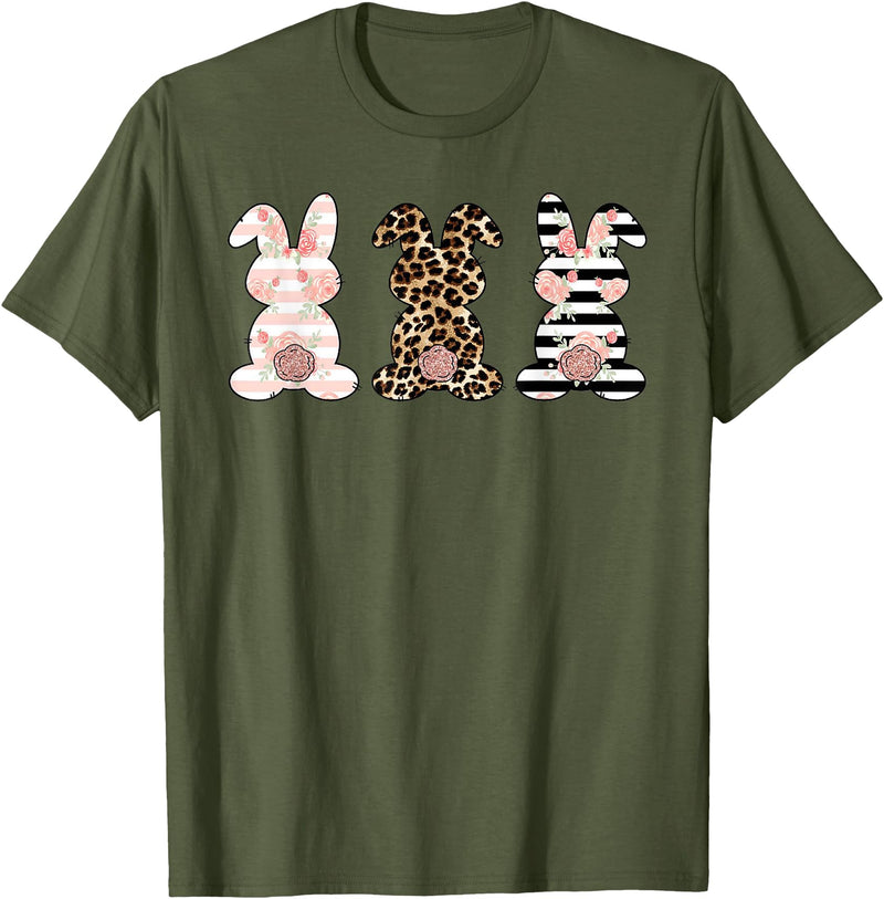 Cute Rabbit Lover Bunny Graphic T-Shirt (Silver Grey) in Olive Green