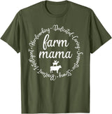 Farm Mama Hardworking Dedicated Goat Chicken Pig Cow Sheep T-Shirt - Olive Green