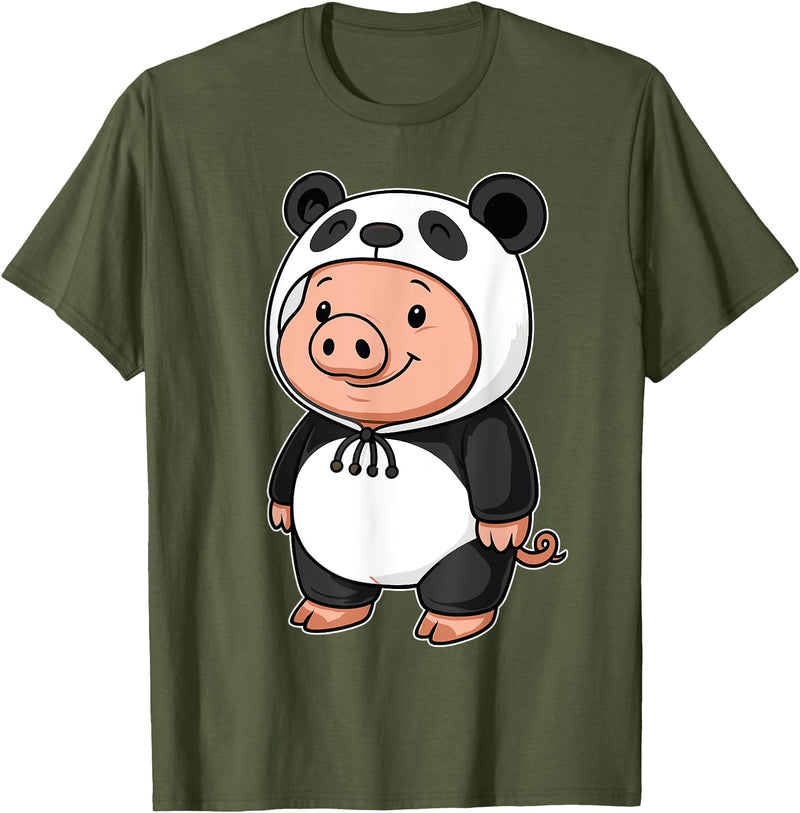 Pig In Panda Costume Kawaii Design Kawaii Pig In Panda Costume for Girls kids Pig Lover T-Shirt - Olive Green