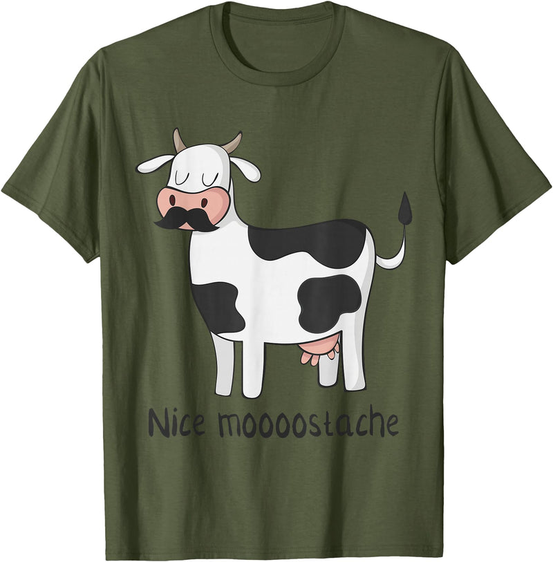 Funny Awesome Cow T-Shirts Nice Moostache - Funny Cow With Mustache T Shirt T-Shirt - Olive Green
