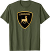 Llamaghini Apparel Co Llamaghini Funny Hillarious Llama Emblem Parody Fun Design T-Shirt - Olive Green