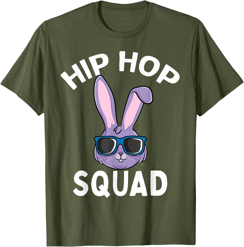 Hip Hop Squad Funny Happy Easter Bunny Rabbit Children Boys T-Shirt in Olive Green