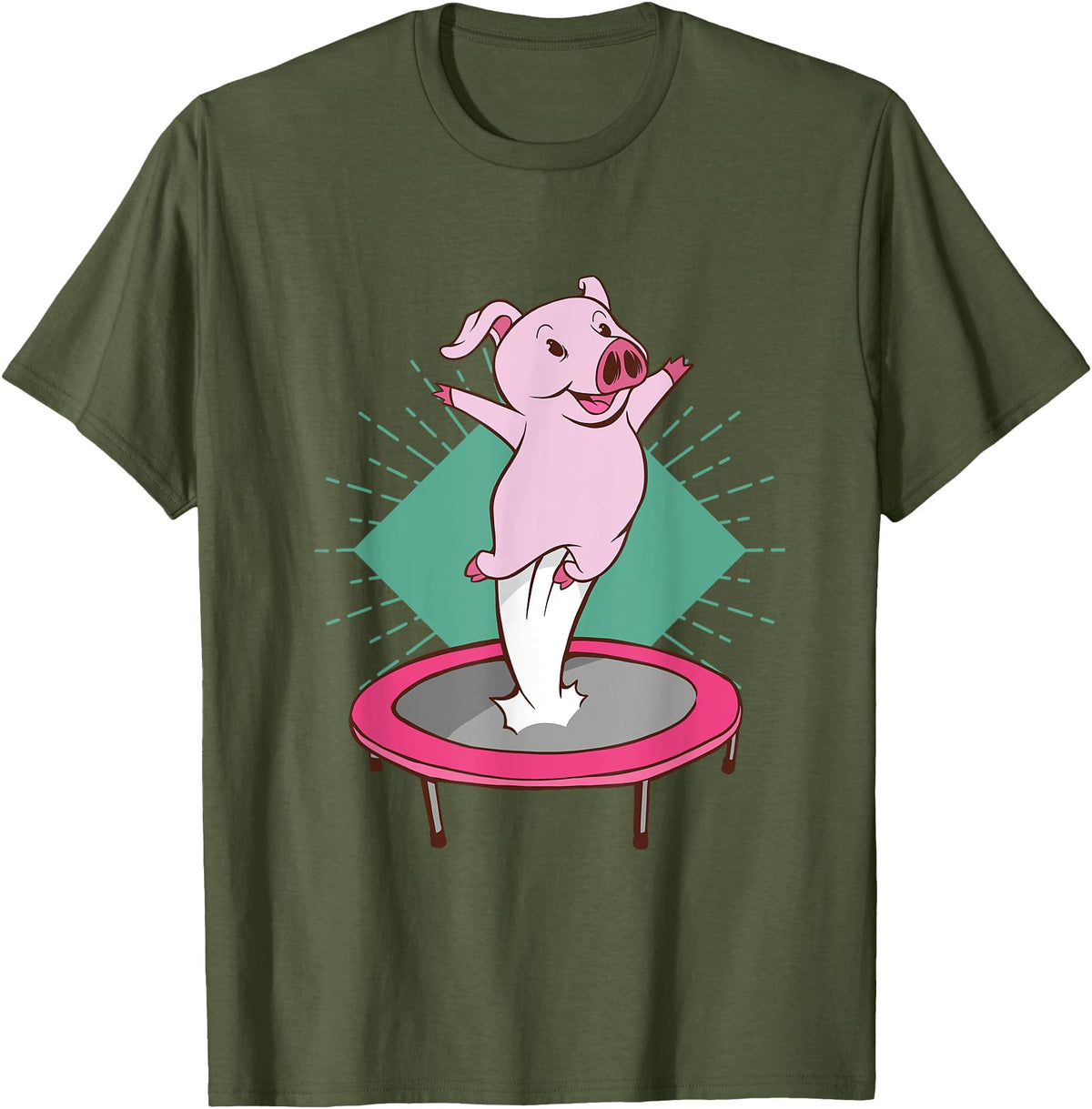 Trampolin-Ferkelausführungen Cute pig jumping on a trampoline T-Shirt - Olive Green