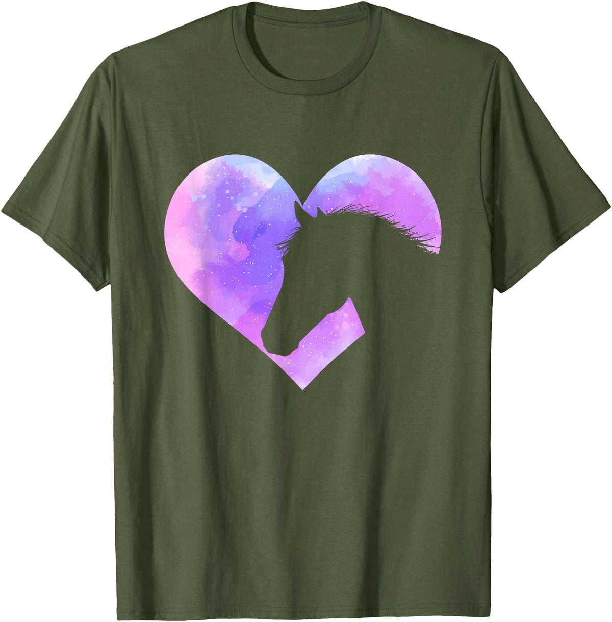 Funny Horse Shirts Horse Head Heart Shaped Design - Horseman Horseback Rider T-Shirt - Olive Green