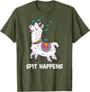 Funny Llama Pun by DSMD Spit Happens Llama Alpaca Lovers Funny Animal Pun T-Shirt - Olive Green