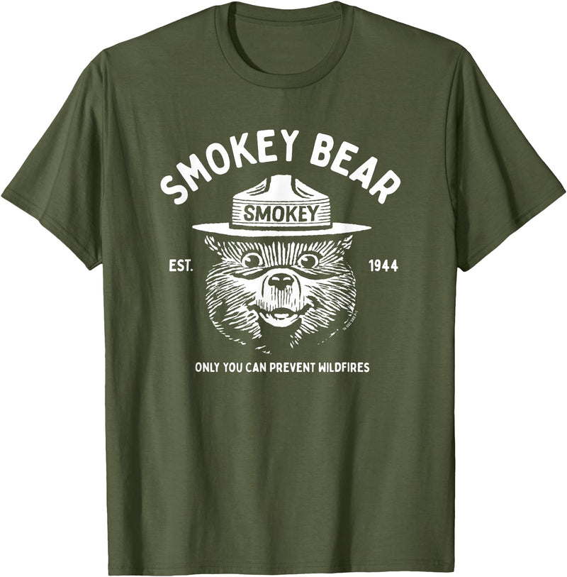 Giant Step Design Co. Vintage Smokey Bear Logo Only You Can Prevent Wildfires T-Shirt - Olive Green