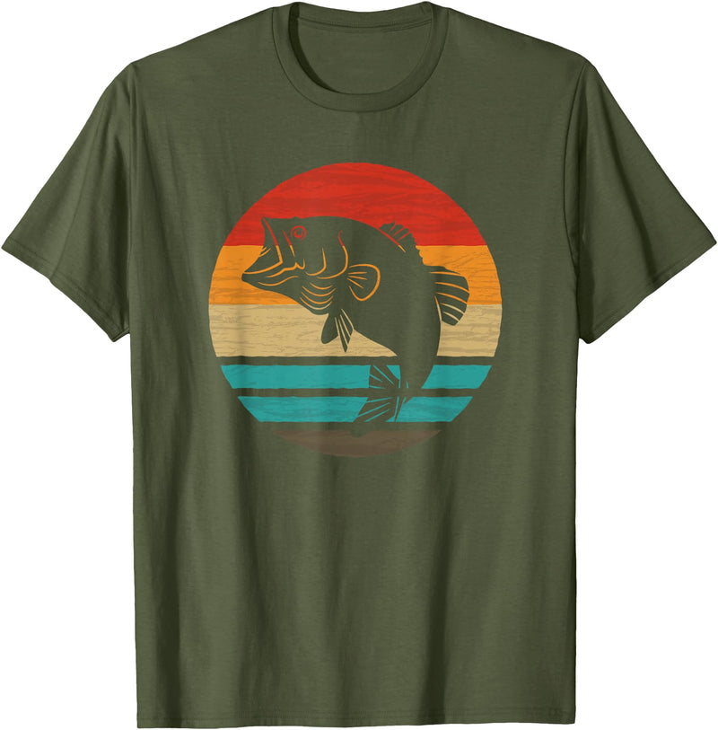 Fishing Accessories & Clothing Gifts Women Men Fish Retro Style Vintage T-Shirt - Olive Green