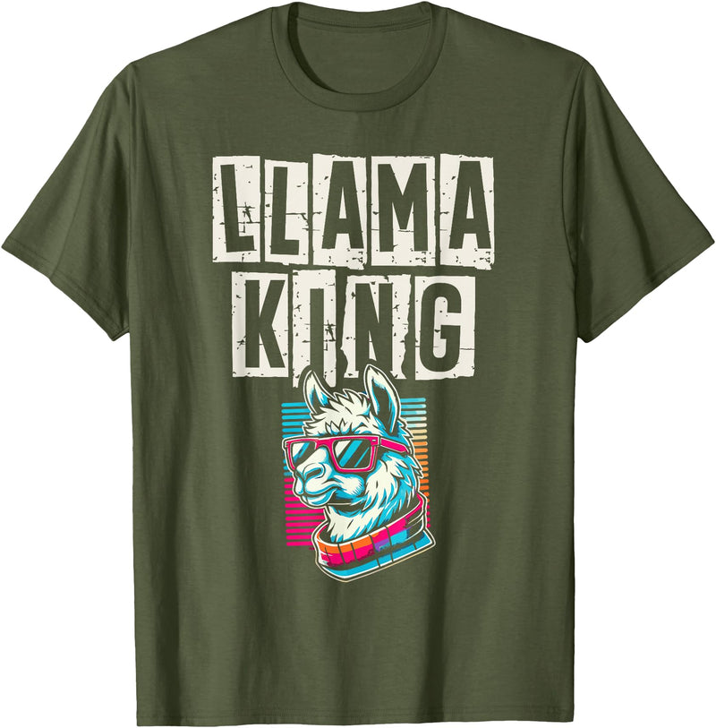 Llama Alpaca Lover Gifts Llama King Llamas Animal Lover T-Shirt - Olive Green