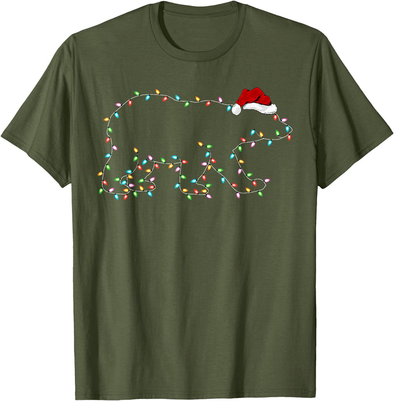 Xmas Lighting Polar Bear Christmas Gifts Polar Bear Xmas Lighting Santa Hat Polar Bear Christmas T-Shirt - Olive Green