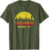 Wowsome! Vintage Retro Sunset Buffalo NY Skyline T-Shirt - Olive Green