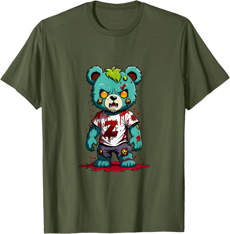 The Big Teddy Bear Crew Teddy Bear Scary Zombie Halloween Costume T-Shirt - Olive Green